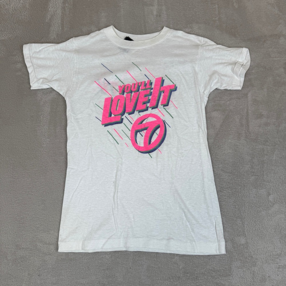 Vintage 70s WABC-TV Channel 7 You'll‎ Love It Shirt Mens S White Preowned
